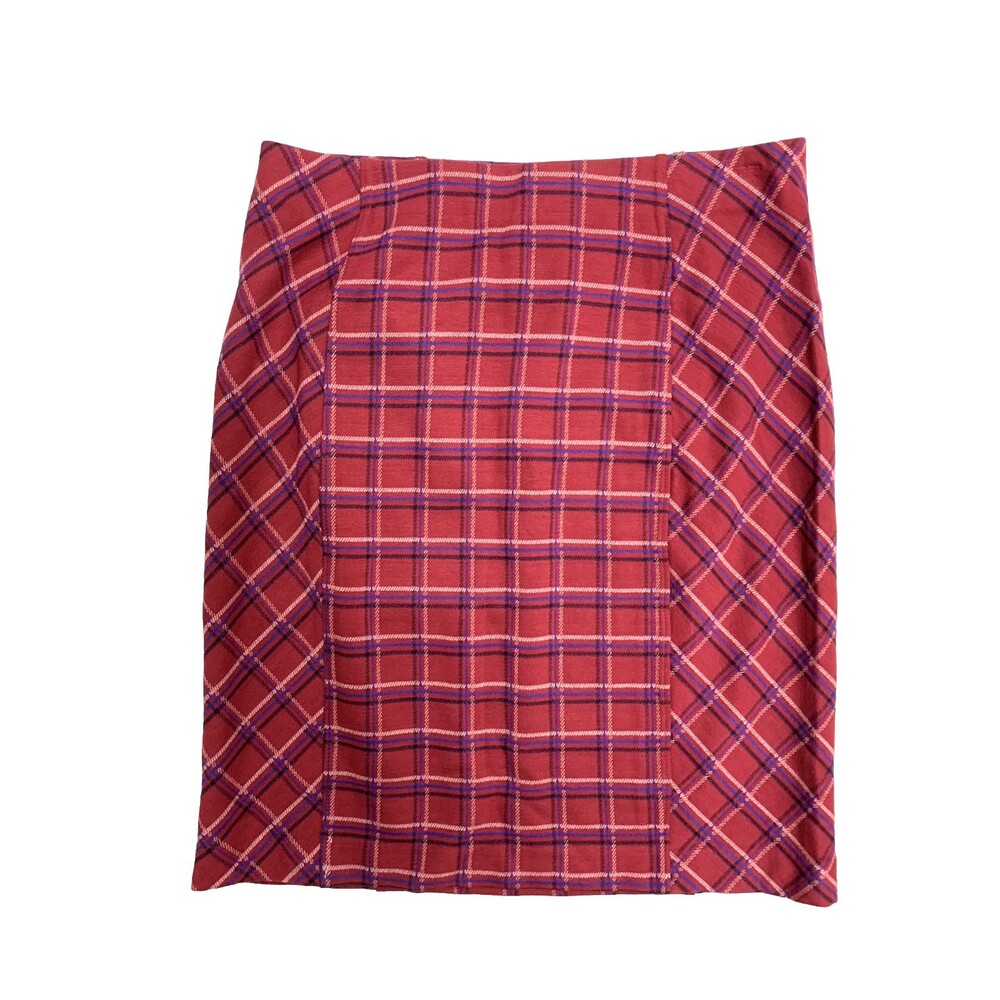 J Jill Ponte Pencil Short Skirt Small Red Plaid Stretch Schoolgirl Academia Twee